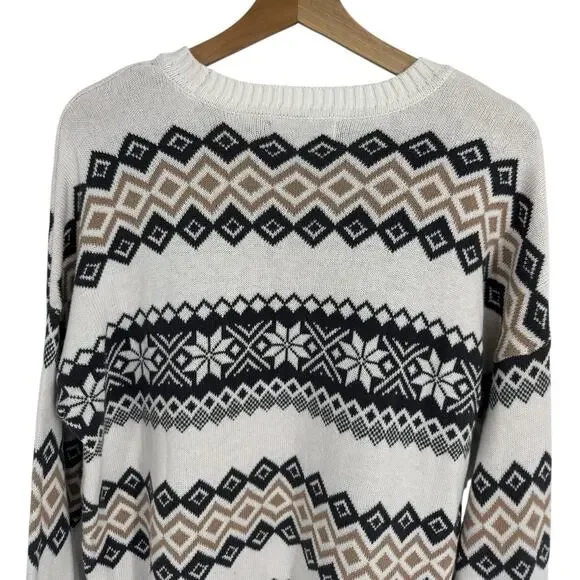 Hollister Women’s S Small Oversized Crewneck Sweater Fair Isle Cream Black Tan - Picture 7 of 14